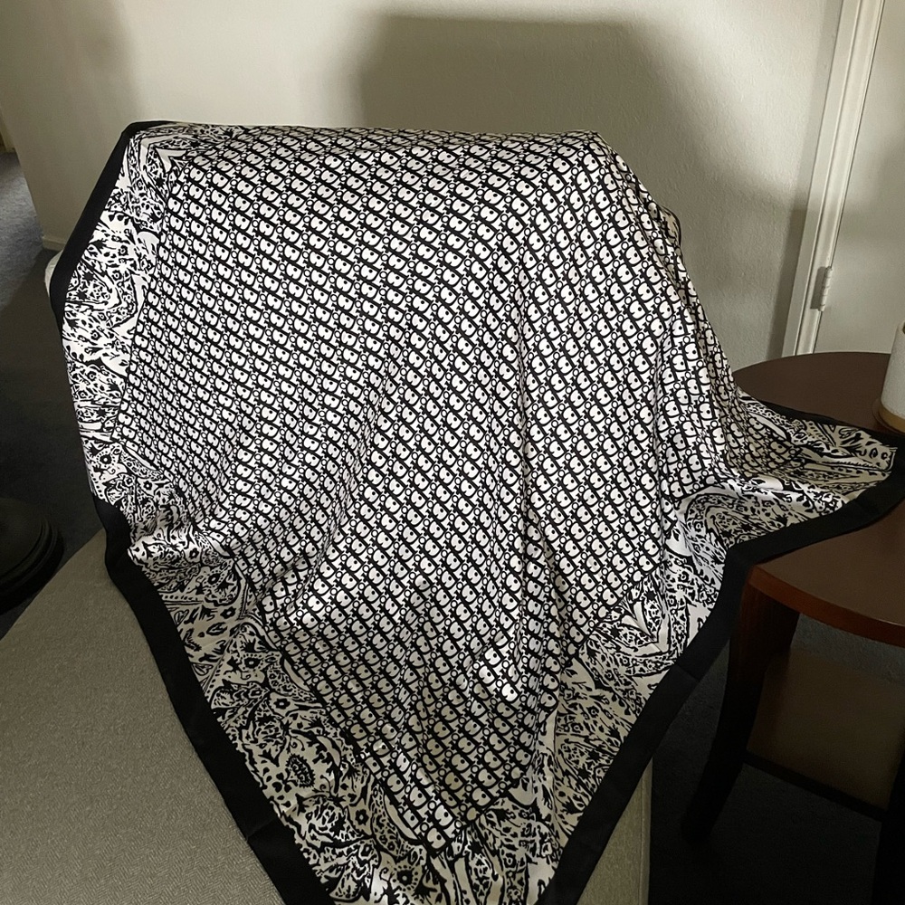 DIOR Monogram Black and White Silk Geometric Scarf Wrap, Mint Condition